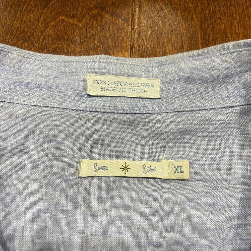 Burma Bibas 100% Linen Casual Button Down Baby Blue Shirt Men's Size XL - Picture 7 of 8